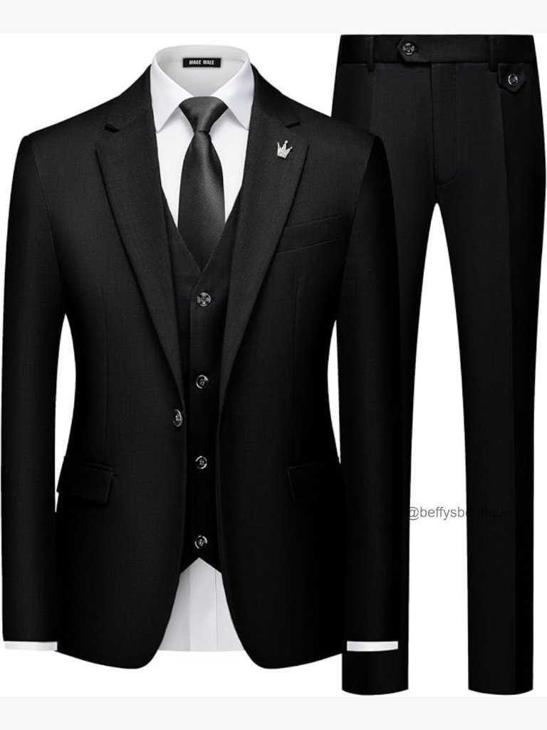 Slim Fit 3 Piece Tuxedo Suit Set With Vest And Tie For Wedding Prom
